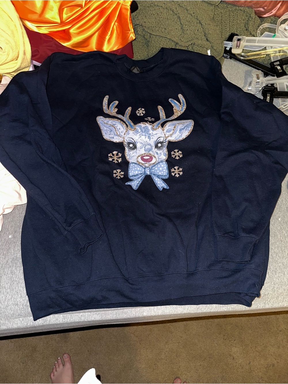 Gilden navy sweatshirt Christmas reindeer plus size 4X